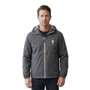 NWOT U.S. Polo Assn. Mens Hooded Windbreaker Full Zip Mesh Charcoal Gray M